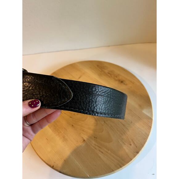 Vintage Black Puma Steerhide Genuine Leather PEACE Brass Buckle Belt Size Medium